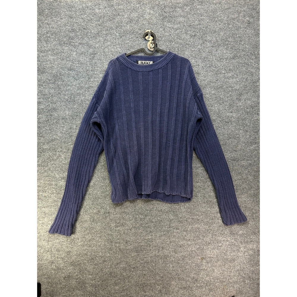 Vintage Bugle Boy Long Sleeve Sweater Men's Blue Chunky Ribbed Knit Pullover